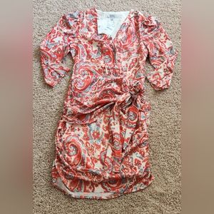 Lucy Paris Printed Surplice Neck Dress,X-Small, PAISLEY